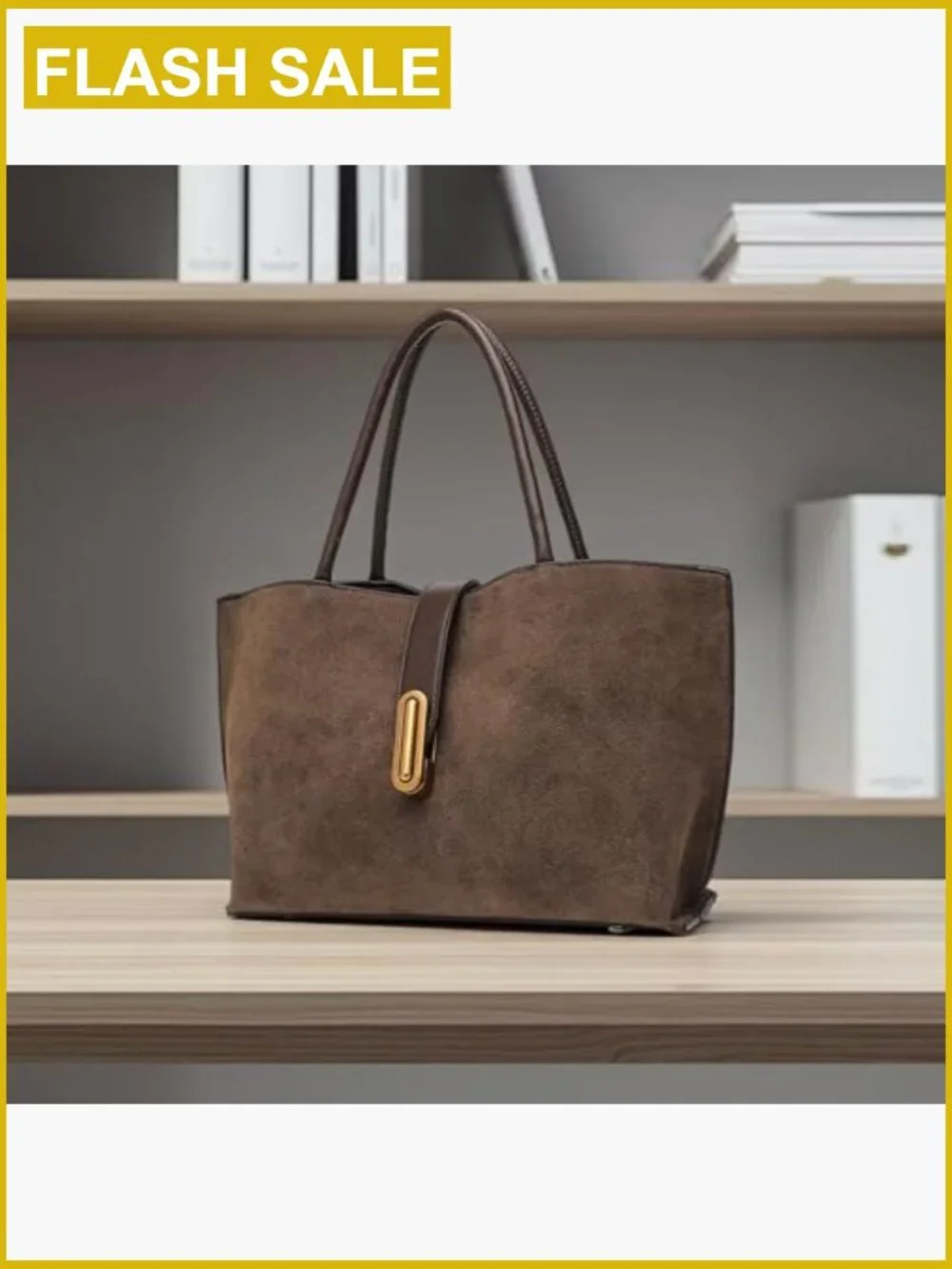 Small Faux Suede Tote Bag 2-in-1 Shoulder Crossbody Detachable Pouch